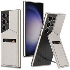 Resim Samsung Galaxy Uyumlu S24 Ultra Telefon Kılıfı Dönebilen Kart Tutucu Kickstand Pc + Pu Mobil Kılıf 