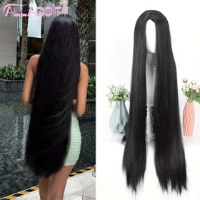 Resim Kadınlar 101.6 cm 1B Siyah Düz Saç Peruk, Esnek Şapka, Yüksek Sıcaklık Fiber, Çok Yönlü Orta Bölme, Günlük, Randevu, Kostüm Kullanımı İçin Temel Stil 