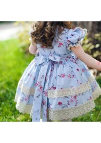 Resim H L Y Karol Tasarım Mavilim Dantelli Vintage Kız Bebek Elbisesi,doğum Günü , Fotoğraf Çekim Elbisesi,0-12 Yaşa Uygun Mavi 