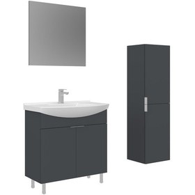 Resim Orka Purus 80 Cm Mat Antrasit Düz Aynalı Banyo Dolabı Takımı Ve Boy Dolabı Ayaklı Antrasit 