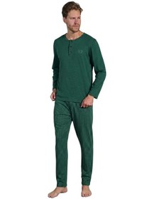 Resim Pijadore Erkek %100 Pamuk Süprem Mevsimlik Uzun Kollu Pijama Takımı 1931 Yeşil 