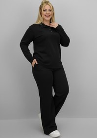 Resim Kadın Büyük Beden Uzun Kollu Polo Yaka Eşofman Takımı 8212-26 - 6XL / Bebe Mavi 