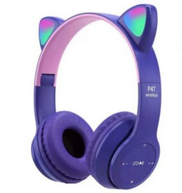 Resim Genel Markalar Kablosuz Bluetooth Kulaküstü Rgb Işıklı Lila Kedi Desenli Kulaklık 