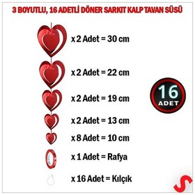 Resim 3 Boyutlu Döner Sarkıt 16 Adet Kalp Tavan Süs Seti 0 - 99 