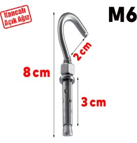 Resim Nzb Kancalı Çelik Dübel M6 (5 Adet) Salıncak Boks Torbası Avize Için Gömlekli Açık Ağız Kanca 