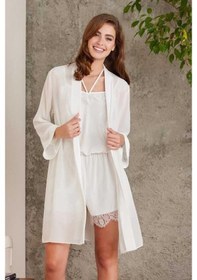 Resim Pierre Cardin Dantelli Kadife Tulum Sabahlık Takım 4800 Ekru 001 