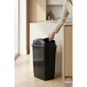 Resim PremiumPort Siyah 27 Litre Banyo Çöp Kovası Çift Taraf Kapaklı ve Şık Tasarım 