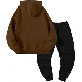 Resim Blessed Eşofman Takımı Sweatshirt Jogger - Kahverengi Siyah Baskılı Şardonlu Kapüşonlu Kahverengi 