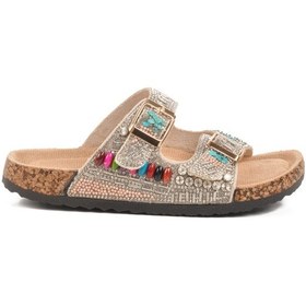 Resim Guja Gümüş Taş İşlemeli Kız Çocuk Düz Terlik 