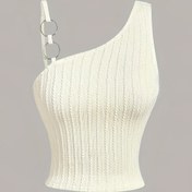 Resim Polyester ve Spandex Asimetrik Boyun Kazakları Kolsuz Kısa Boy Tank Top, Seksi Batı Dış Giyim Yelek, Plaj Karnaval Kostümü, Metal Düğmelerle, Kadınlar İçin, Bahar/Yaz 