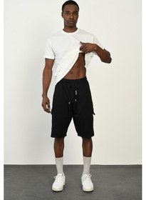 Resim R-4374 Bel Lastikli Kargo Cep Dalgıç Şort Siyah 