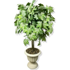 Resim Cihan Çiçekçilik Yapay Akçağaç Yaprak Yeşil Çınar Ağacı 140 Cm Beyaz Nergis Saksı 