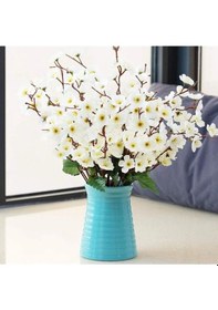 Resim Yapay Çiçek Bahardalı Japon Kiraz Çiçeği 7 Dallı 57cm Beyaz Yeşil 