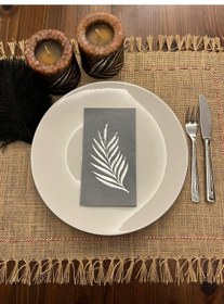 Resim Gümüş Yaldızlı Gri Yaprak Desenli Peçete 16 Adet 