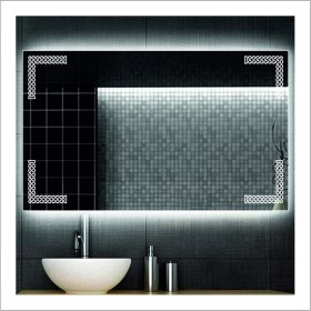 Resim Dnr-Mirror65x90 Cm Beyaz Ledli Tasarım Kumlamalı Banyo Aynası Makyaj Aynası Işıklı Ayna 
