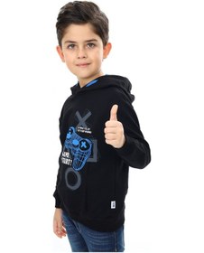 Resim Toontoy Kids Toontoy Erkek Çocuk Relax Fit Kapüşonlu Cepli Düşük Omuz Baskılı Sweatshirt - 2 İplik Siyah 