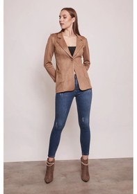 Resim Süet Kumaş Cep Detaylı Düğmeli Şık Blazer Ceket-camel CAMEL 