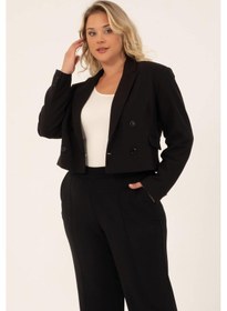 Resim Myline Astarlı Blazer Crop Ceket - Siyah 