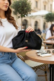 Resim Classbag Yansımalı Saten Süet Siyah Yumuşak Suni Deri Çapraz Askılı Kadın Clutch ve Abiye Çanta 