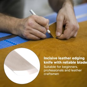 Resim Profesyonel Deri Eğimli Bıçak, Katı Ahşap Sap, Paslanmaz Çelik Yuvarlak Bıçak, Deri Kesme ve Skiving Aracı, Deri İşleri DIY için Uygun, Başlangıç Seviyesi ve Profesyoneller için Uygun 