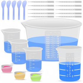 Resim 23 adet Silikon Reçine Ölçü Kabı Aracı Kiti - 600 ml ve 250 ml ve 100 ml Silikon Reçine Ölçüm Silindiri, Karıştırma Kupası, 3 ml Plastik Pipet, Karıştırma Çubuğu, El Yapımı Zanaatkarlık, Epoksi Reçine Karıştırmak için kullanılır, Kalıp, Takı Yapımı, Balmumu Yapımı, Kolay Temizleme 