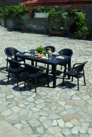 Resim Bamboo 6 Kişilik Rattan Masa Sandalye Takımı Siyah Siyah 