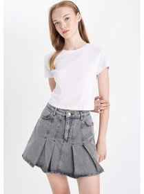 Resim Defacto Fashion Fit Pileli Cepli Mini Jean Etek D5198AX24AUNM40 Siyah 