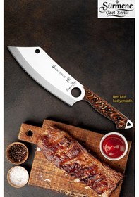 Resim Sürmene Serisi Action Mutfak Şef Bıçağı Bıçak Kamp Bıçağı Deri Kılıflı Kahve Verzalit Sap Hds-124 Kahverengi 