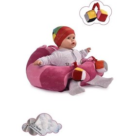 Resim Oyuncaklı Bebek Oturma Destek Minderi - Devrilmez Bebek Koltuğu - Büyük Bebek Oturağı Fuşya Pembe 
