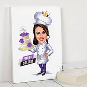 Resim Yaş Pasta Taşıyan Aşçı Kadın Karikatürlü Kanvas Tablo 