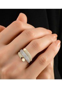 Resim Çgk Çiğdem Gürel Kuyumculuk 8 Ayar Altın Üç Sıra Taşlı Kaburga Model Yüzük Kadın, Işıltılı Ve Gösterişli Tasarım Sarı 