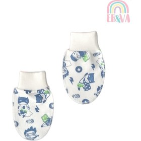 Resim Ervastore Yenidoğan, Mavi Renk Desenli, Pamuklu Bebek Eldiveni, 2 Çift, Unisex 