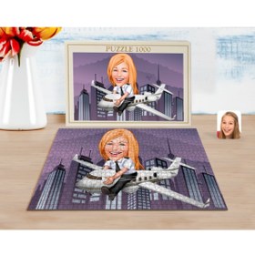 Resim Bk Gift Kişiye Özel Kadın Kaptan Pilot Karikatürlü 1000 Parça Profesyonel Puzzle-1 