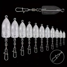 Resim Snap Swivel ile 5 adet Balıkçılık Ağırlığı - Bas ve Tuzlu Su Balıkçılığı için 11 Boyut Ağır Mermi Ağırlıkları, Korozyona Dayanıklı Metal Yem Ağırlıkları Keskin Metal Kanca ile Hazır Kullanım Ağırlık Kanca | Şık Metalik Bitiş | Dayanıklı Ağırlık Tasarımı 