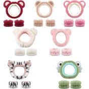 Resim 3 adet / takım Güzel Hayvan Dekoratif Kafa Bandı Su Emici Büküm Havlu Yüz Yıkama Makyaj Cilt Bakımı Için 