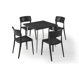 Resim Siyah Kare Bahçe Masa Sandalye Takımı 80x80 Cm Dış Mekan İçin Şık Siyah 