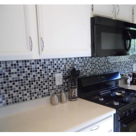 Resim Orient Mutfak,banyo ve Havuz Için Beyaz Siyah Gri Mat 25X25 Cam Mozaik ( 1 Koli = 10 Plaka = 1 m2 Fiyatıdır ) 