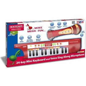 Resim Minik Müzisyenlere Elektronik Mikrofonlu Işıklı 24 Tuşlu Kırmızı Org 