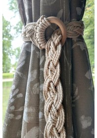 Resim Home Style Ahşap Halkalı Ekru Örgülü Perde Tokası 