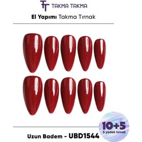 Resim 15'li Bordo Uzun Badem Ubd1544 Tekrar Kullanılabilir El Yapımı Protez Takma Tırnak Xs 