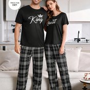 Resim Çiftler için 2 parça Takım Taç ve İngilizce Harf Desen Erkek veya Kadın Pijama Tek Takım 