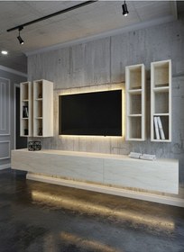 Resim Resital Ledli Duvara Monte Tv Sehpası - Traverten - W6005-8 Traverten 