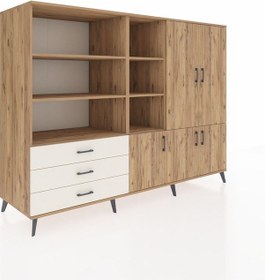 Resim Kronos Dolap 11 Raflı 3 Çekmeceli 5 Kapaklı 220x59x163 Çam-çam/ay Çam-çam/aytaşı 