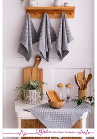 Resim 2 Adet 40x60 Dama Desen Mutfak Havlusu, Sunum Havlusu, Dekoratif Havlu Gri 