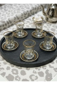 Resim 62561 Tabanı Kalın Gold Desenli 12 Parça Çay Seti 100 Cc Şeffaf 