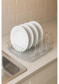 Resim Şeffaf Akrilik Tabaklık Bulaşıklık Düzenleyici 2 Parça 37x38x7 Cm Beyaz 