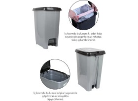 Resim 25 Litre Slim Pedallı Gri Banyo ve Mutfak Çöp Kutusu 