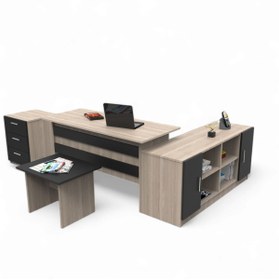 Resim L'occi Concept Diego Abcf Ofis Masa Sehpa Keson Klasör Dolabı 4'lü Büro Masa Takımı Meşe-siyah 