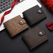 Resim Avrupa Tarzı Erkek Cüzdan Güvenli Düğme İş Kısa Model Büyük Kapasiteli Çoklu Kart Yuvalı PU Cüzdan Trend Genç Modası 