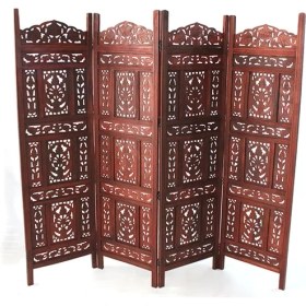 Resim Ahşap Maun Rengi El Oyması Paravan Nemere 